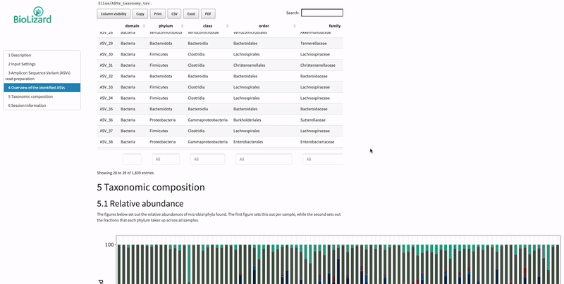 a gif demonstrating the interactive report functionality of ProBiome